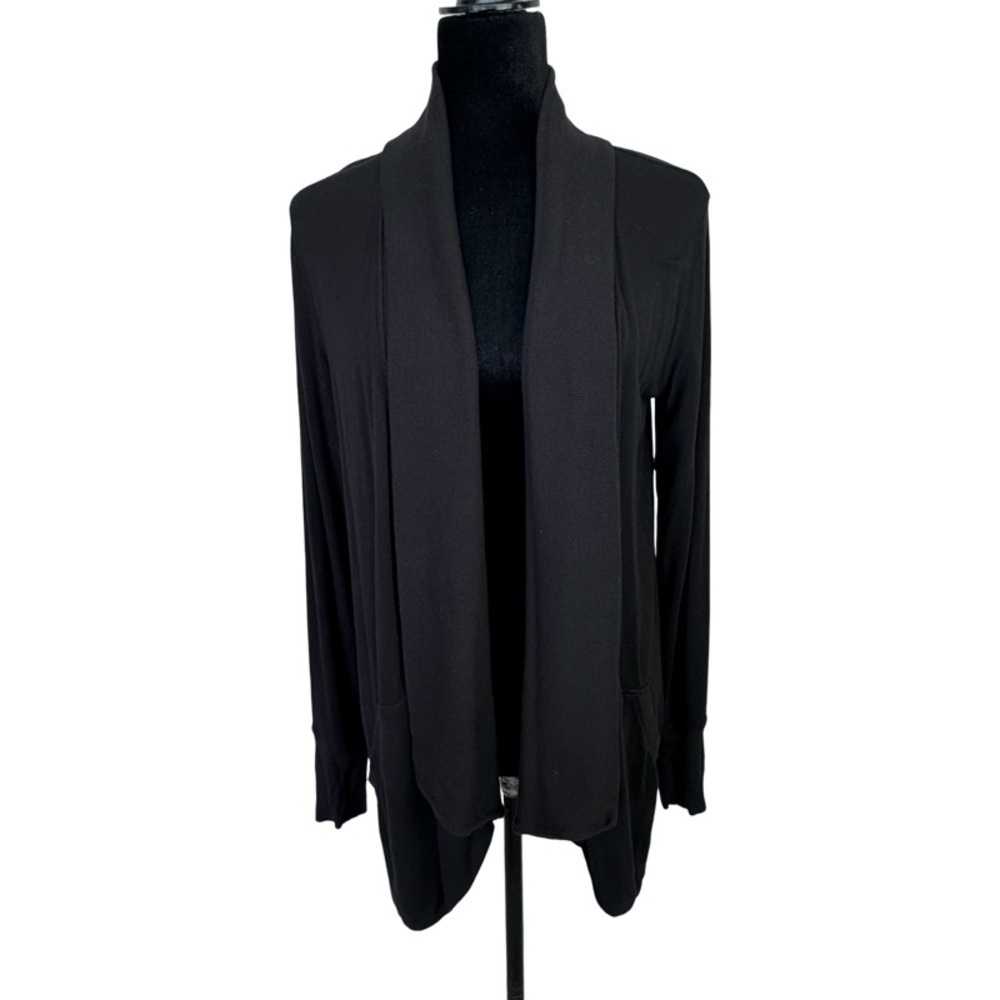 ✅ Donna Karan woman’s black open front long duster cardigan size S
